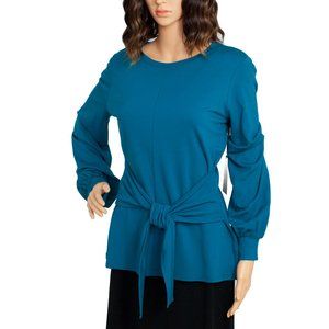 Halogen Teal Color Tie Waist Long Sleeve Blouse NWT